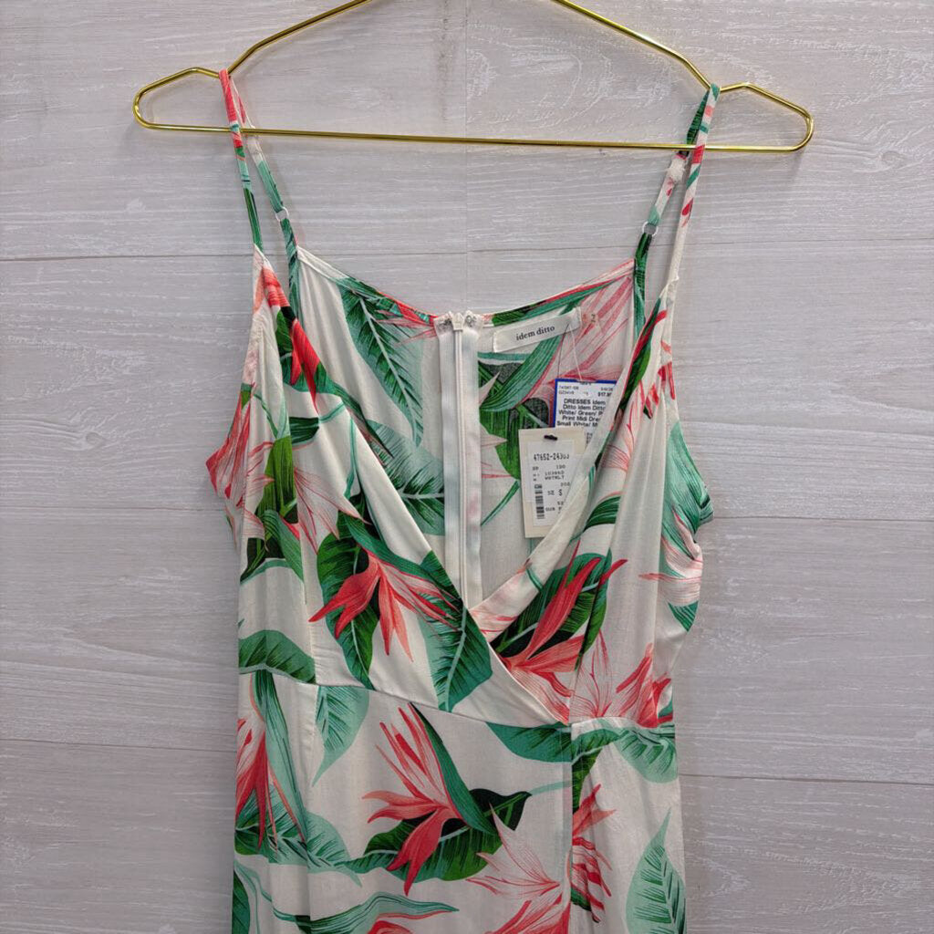 Idem Ditto White/ Green/ Pink Print Midi Dress Small