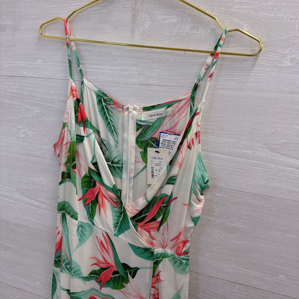 Idem Ditto White/ Green/ Pink Print Midi Dress Small