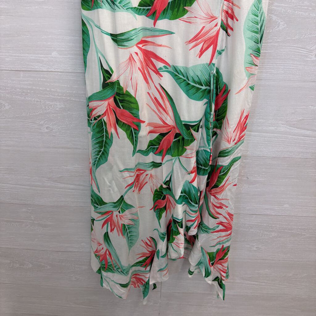 Idem Ditto White/ Green/ Pink Print Midi Dress Small
