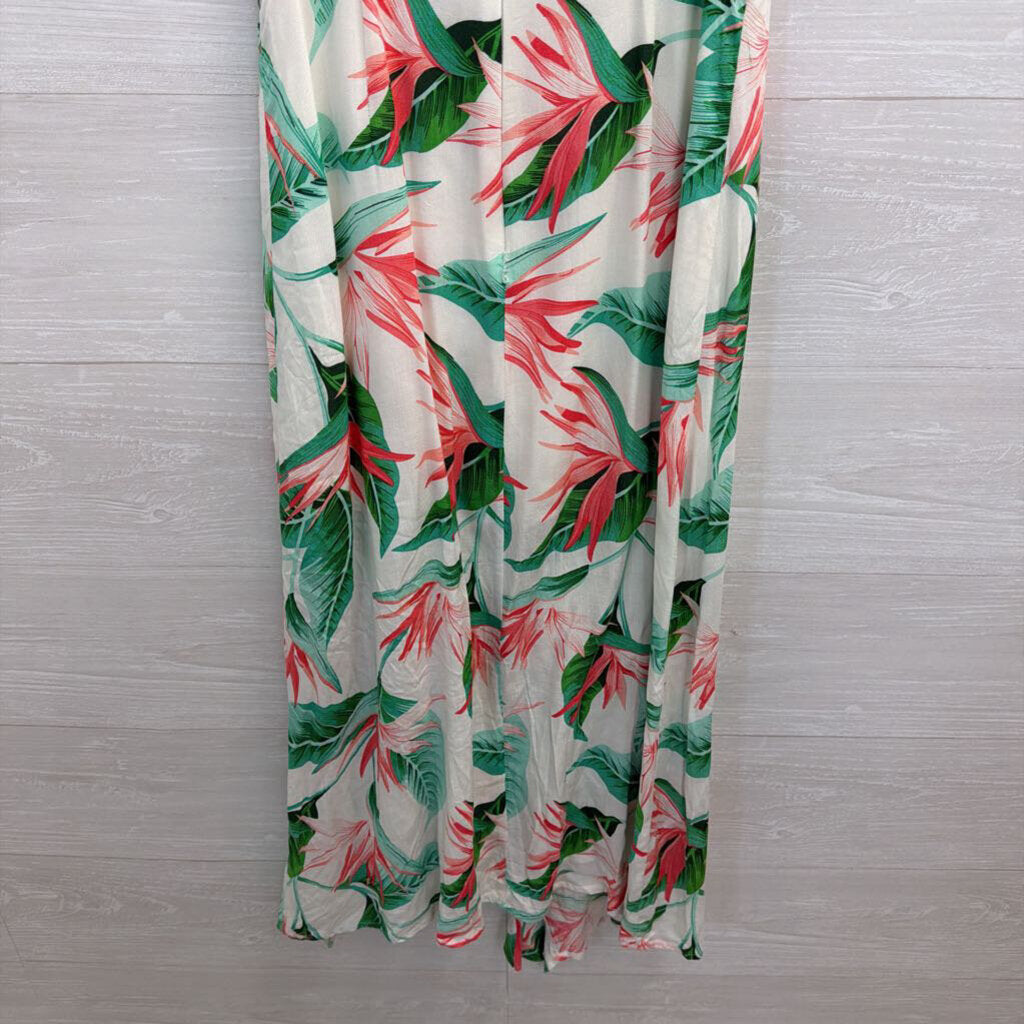 Idem Ditto White/ Green/ Pink Print Midi Dress Small