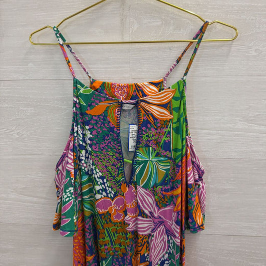 Trina Turk Blue/ Multi Print Cold Shoulder Short Sleeve Dress Small