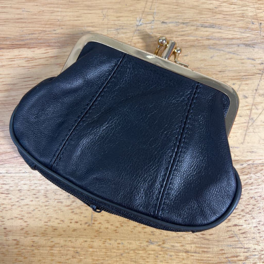 Black Leather/ Gold Detail Small Kisslock Wallet