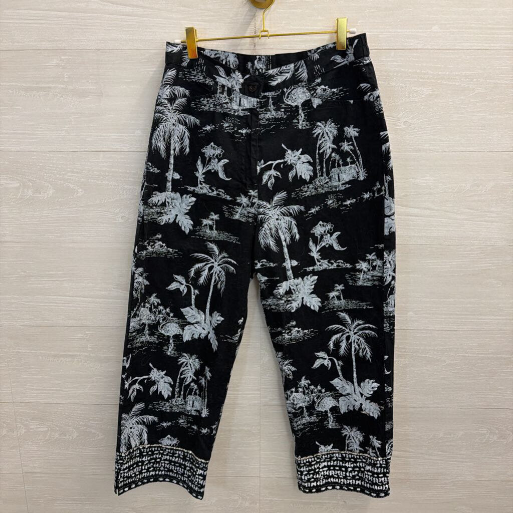 Moka Sport Black/ White Tropical Print Cropped Pants Large
