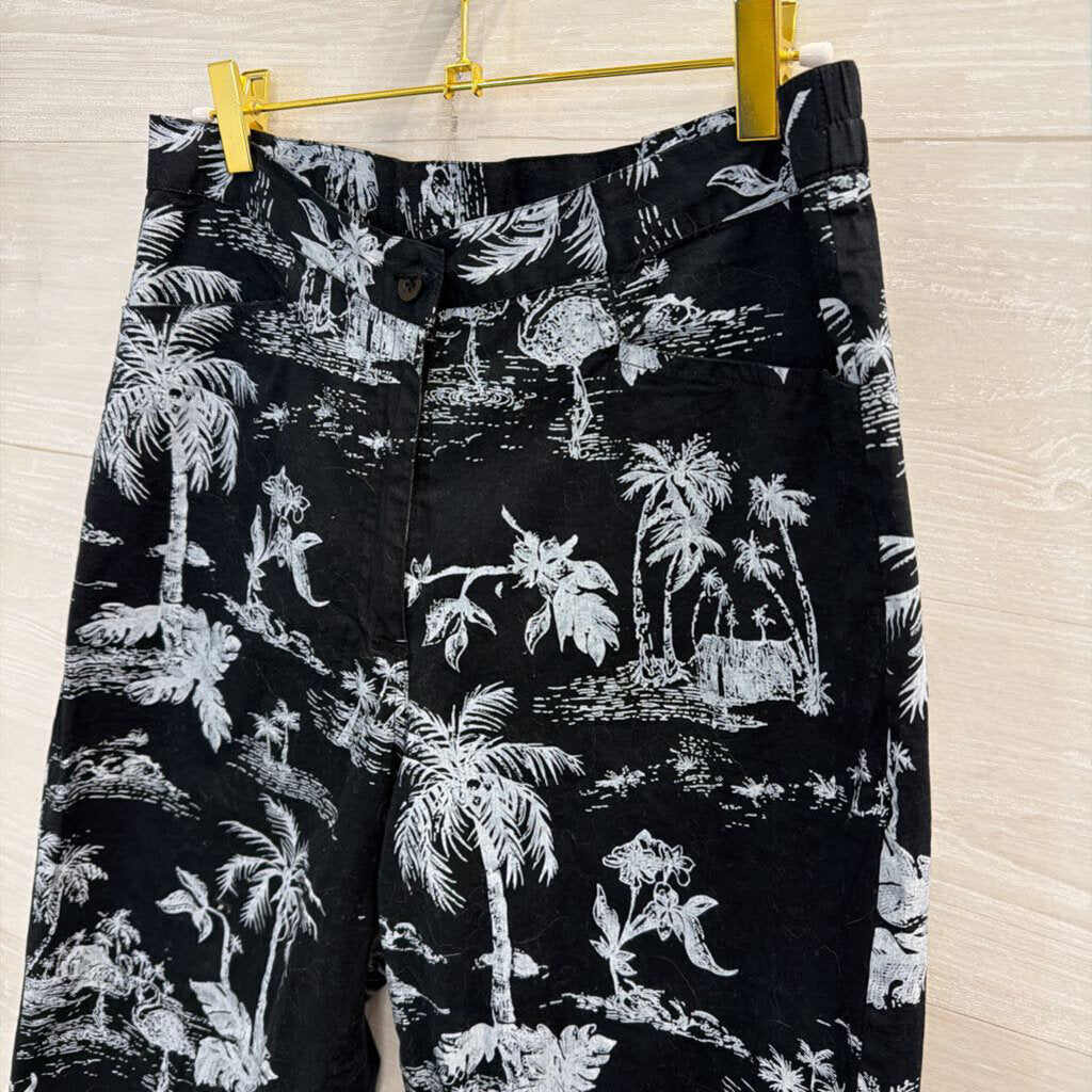 Moka Sport Black/ White Tropical Print Cropped Pants Large