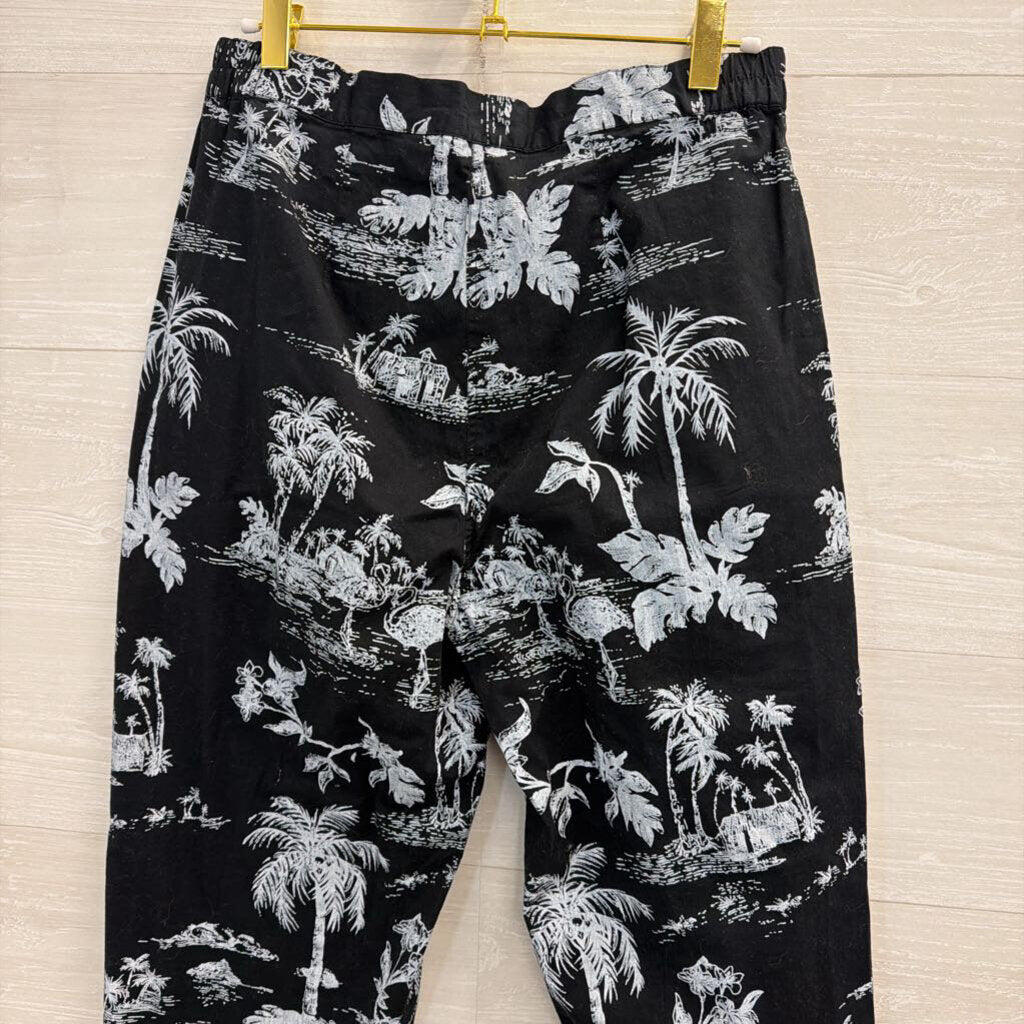 Moka Sport Black/ White Tropical Print Cropped Pants Large