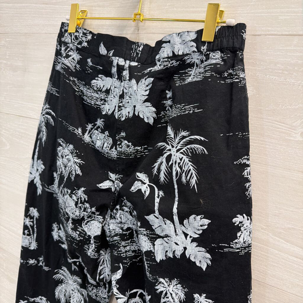 Moka Sport Black/ White Tropical Print Cropped Pants Large