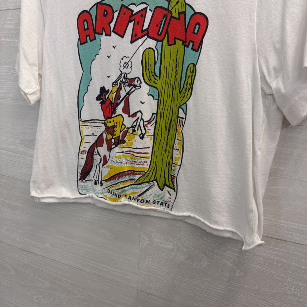Kaeraz White/ Multi Cropped Arizona Short Sleeve Graphic Tee Medium