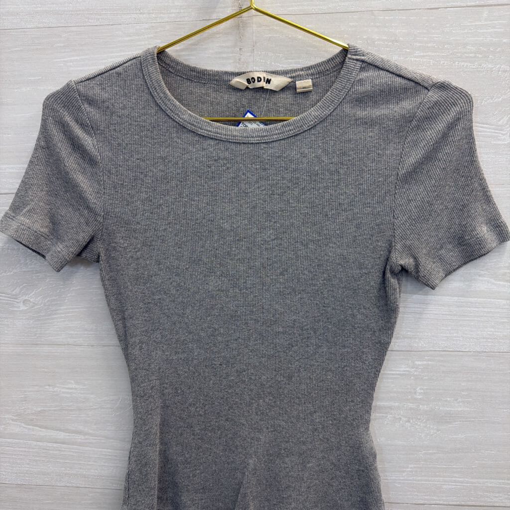 Boden Grey Ribbed Short Sleeve Top Extra Small