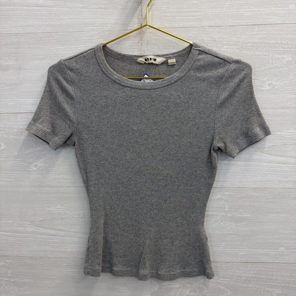 Boden Grey Ribbed Short Sleeve Top Extra Small