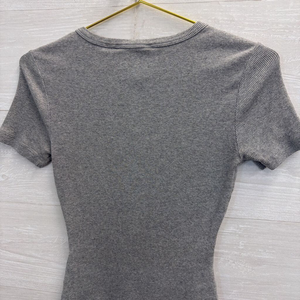 Boden Grey Ribbed Short Sleeve Top Extra Small