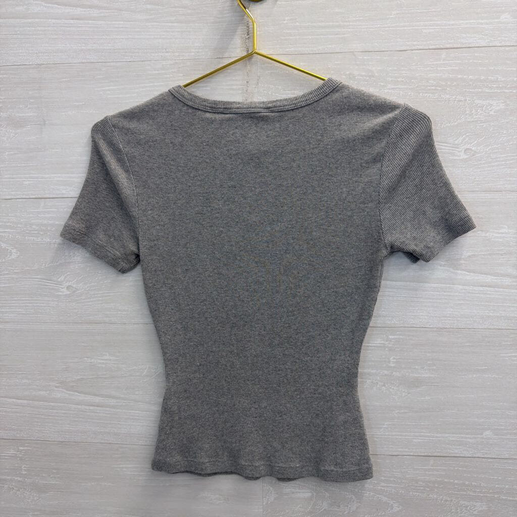 Boden Grey Ribbed Short Sleeve Top Extra Small