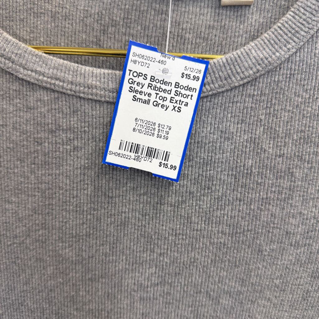 Boden Grey Ribbed Short Sleeve Top Extra Small