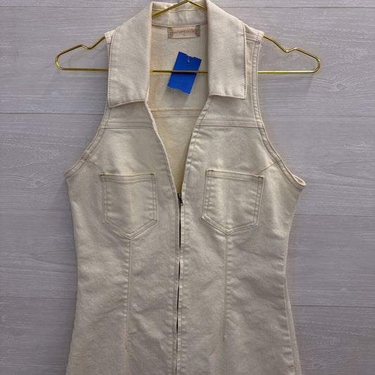 Altar'd State Cream Denim Zip Front Sleeveless Dress Medium