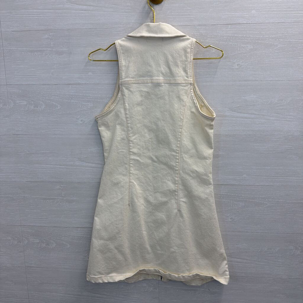 Altar'd State Cream Denim Zip Front Sleeveless Dress Medium