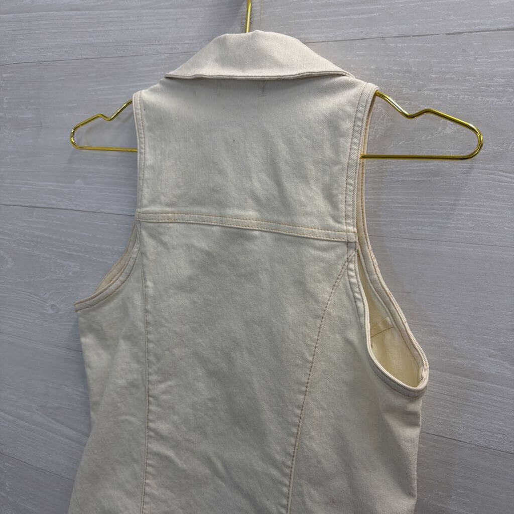Altar'd State Cream Denim Zip Front Sleeveless Dress Medium