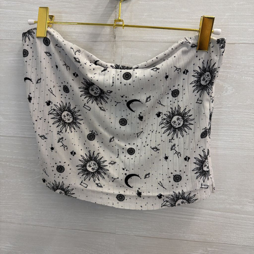 Faded Rose White/ Black Celestial Print Strapless Tube Top Medium