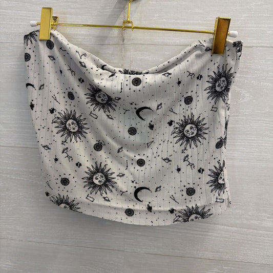 Faded Rose White/ Black Celestial Print Strapless Tube Top Medium