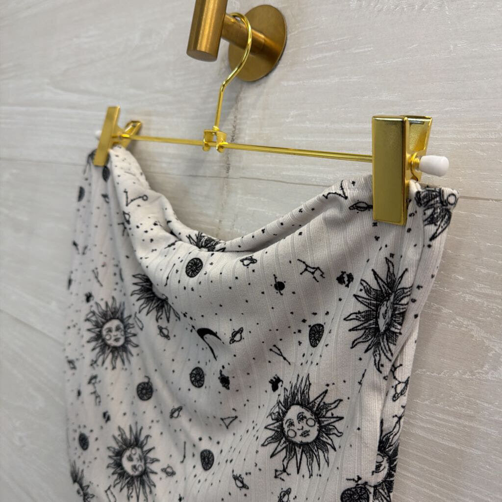 Faded Rose White/ Black Celestial Print Strapless Tube Top Medium