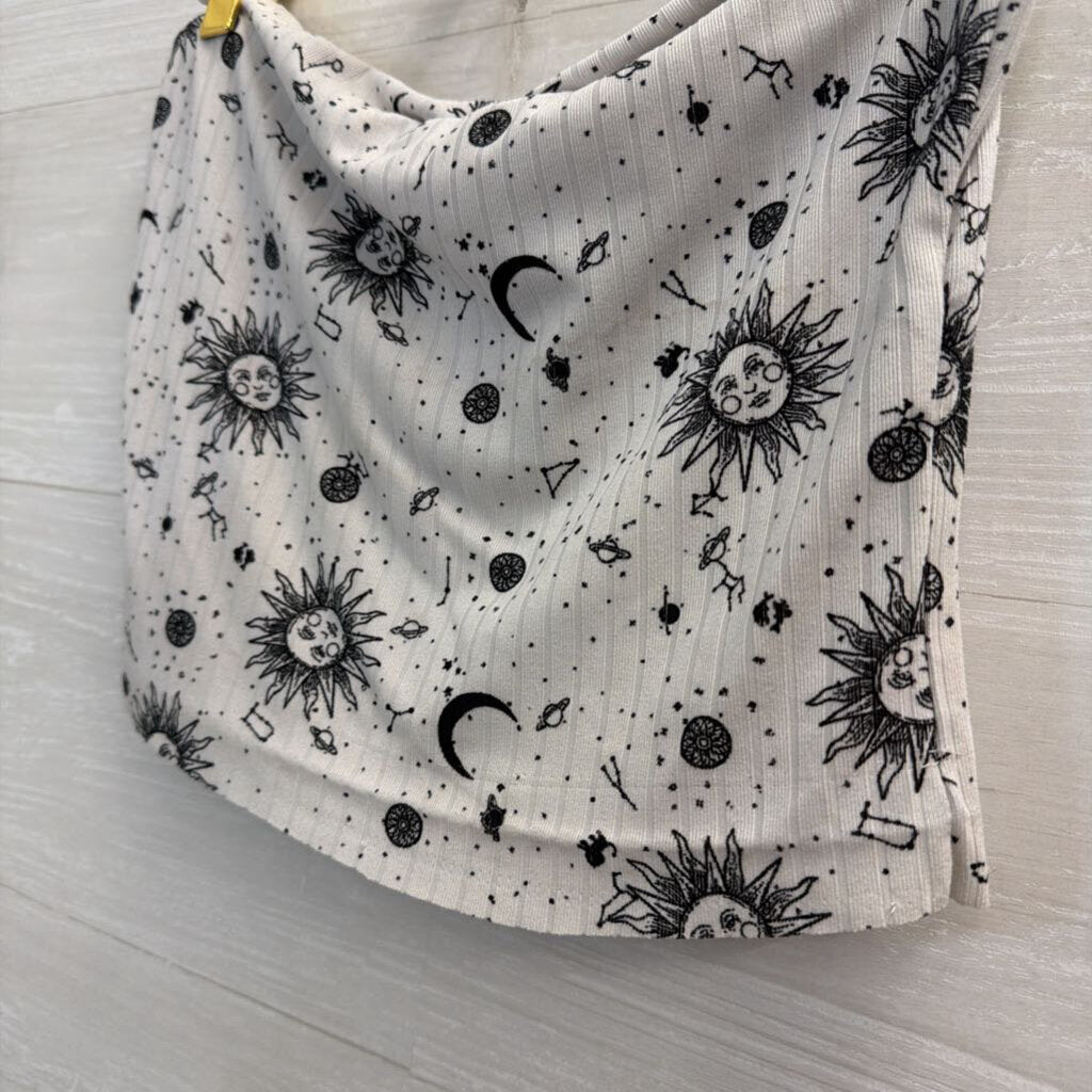 Faded Rose White/ Black Celestial Print Strapless Tube Top Medium
