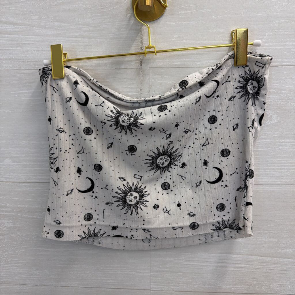 Faded Rose White/ Black Celestial Print Strapless Tube Top Medium