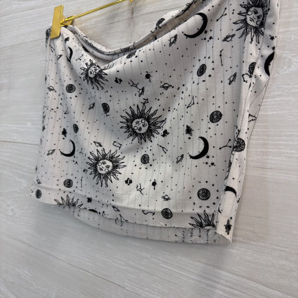 Faded Rose White/ Black Celestial Print Strapless Tube Top Medium