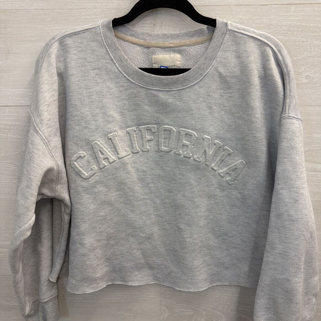 No Comment Grey Cropped California Crewneck Pullover Large