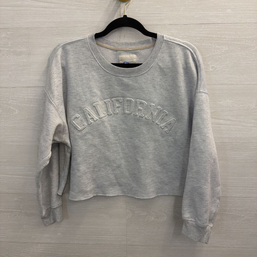 No Comment Grey Cropped California Crewneck Pullover Large