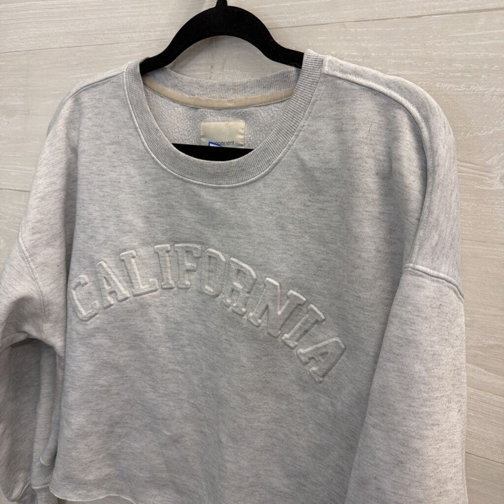 No Comment Grey Cropped California Crewneck Pullover Large