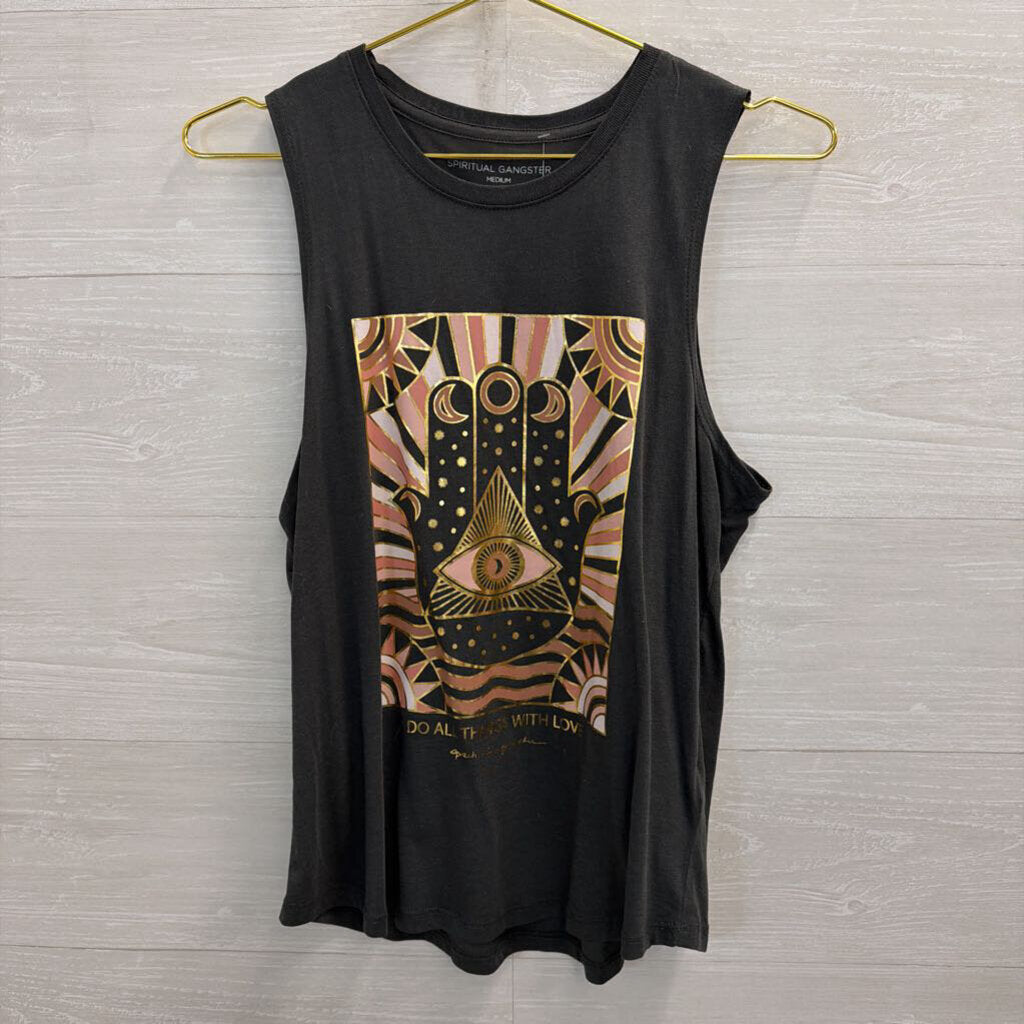 Spiritual Gangster Grey/ Multi Graphic Print Tank Top Medium