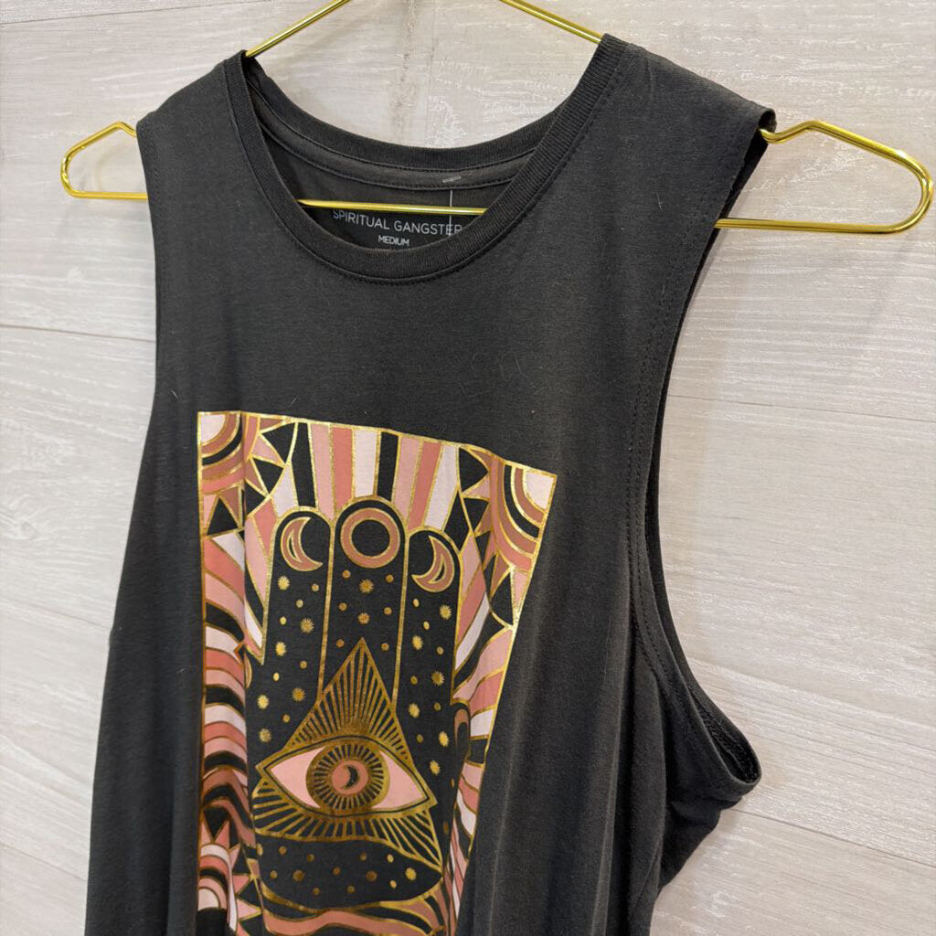 Spiritual Gangster Grey/ Multi Graphic Print Tank Top Medium