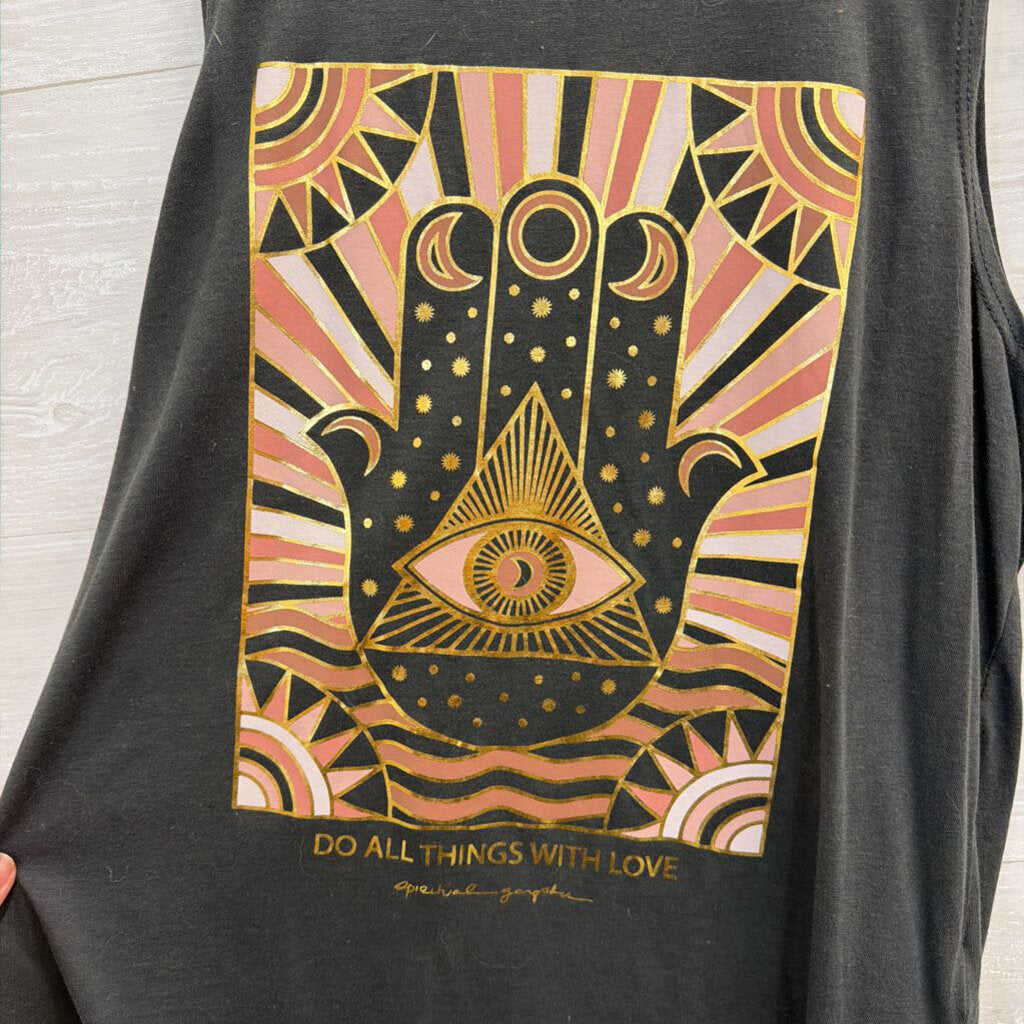 Spiritual Gangster Grey/ Multi Graphic Print Tank Top Medium