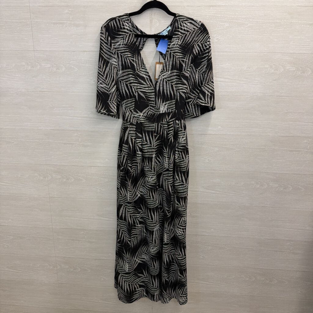 She and Sky Black/ White Print Short Sleeve Jumpsuit Large