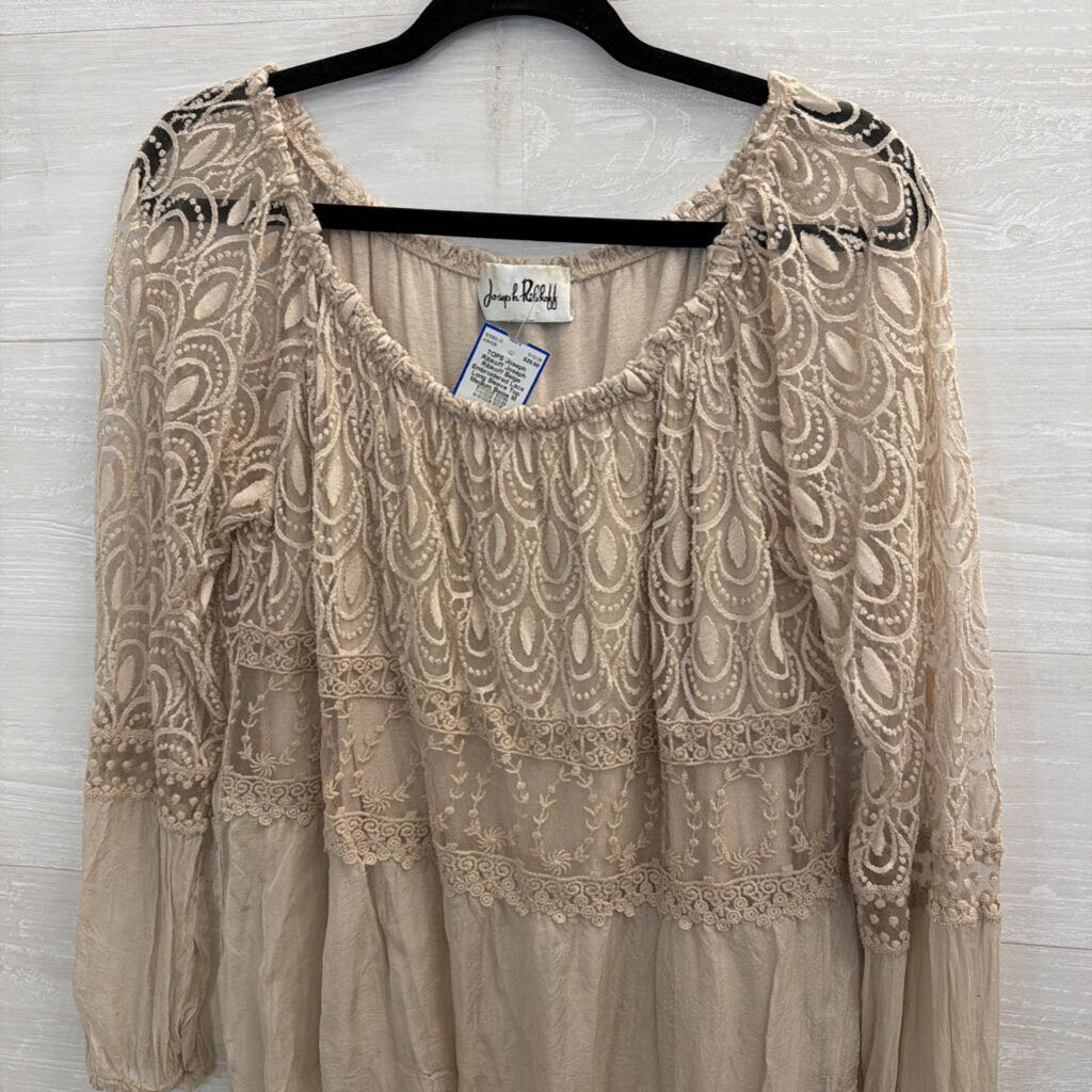 Joseph Ribkoff Beige Embroidered Lace Long Sleeve Top Medium