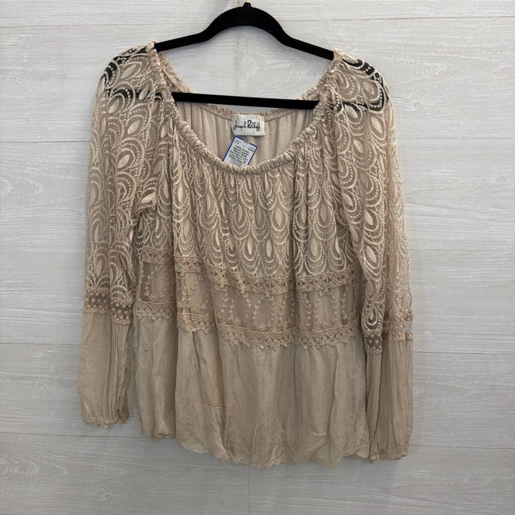 Joseph Ribkoff Beige Embroidered Lace Long Sleeve Top Medium