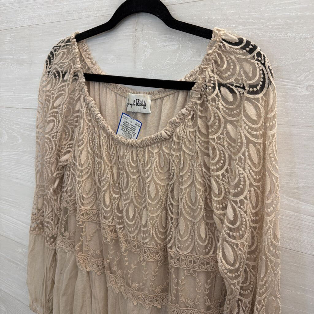 Joseph Ribkoff Beige Embroidered Lace Long Sleeve Top Medium
