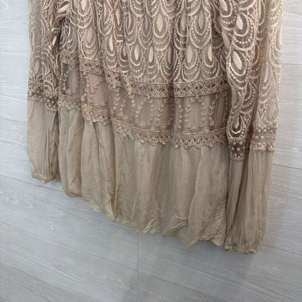 Joseph Ribkoff Beige Embroidered Lace Long Sleeve Top Medium