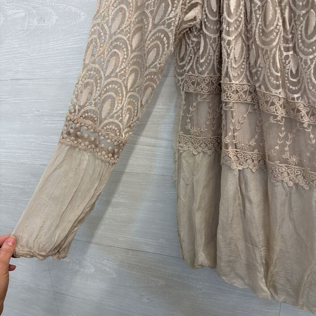 Joseph Ribkoff Beige Embroidered Lace Long Sleeve Top Medium