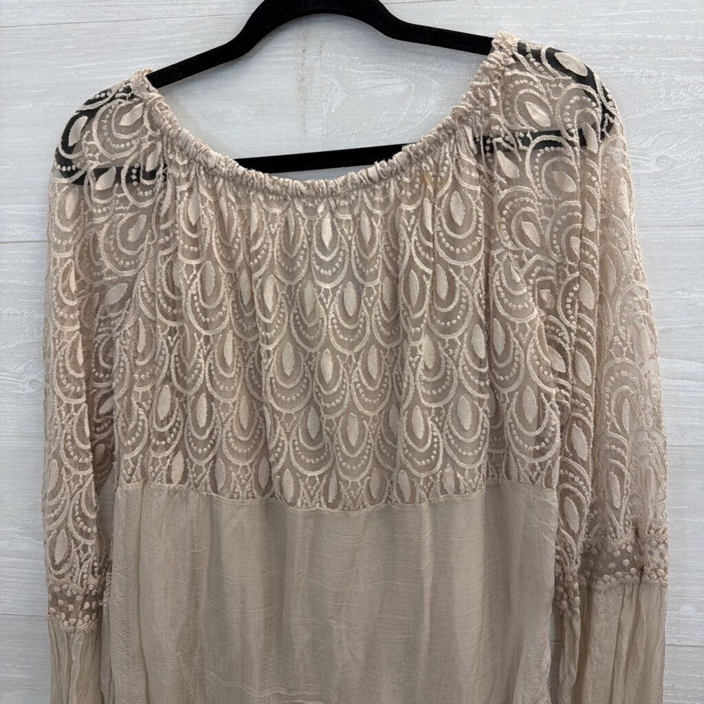 Joseph Ribkoff Beige Embroidered Lace Long Sleeve Top Medium