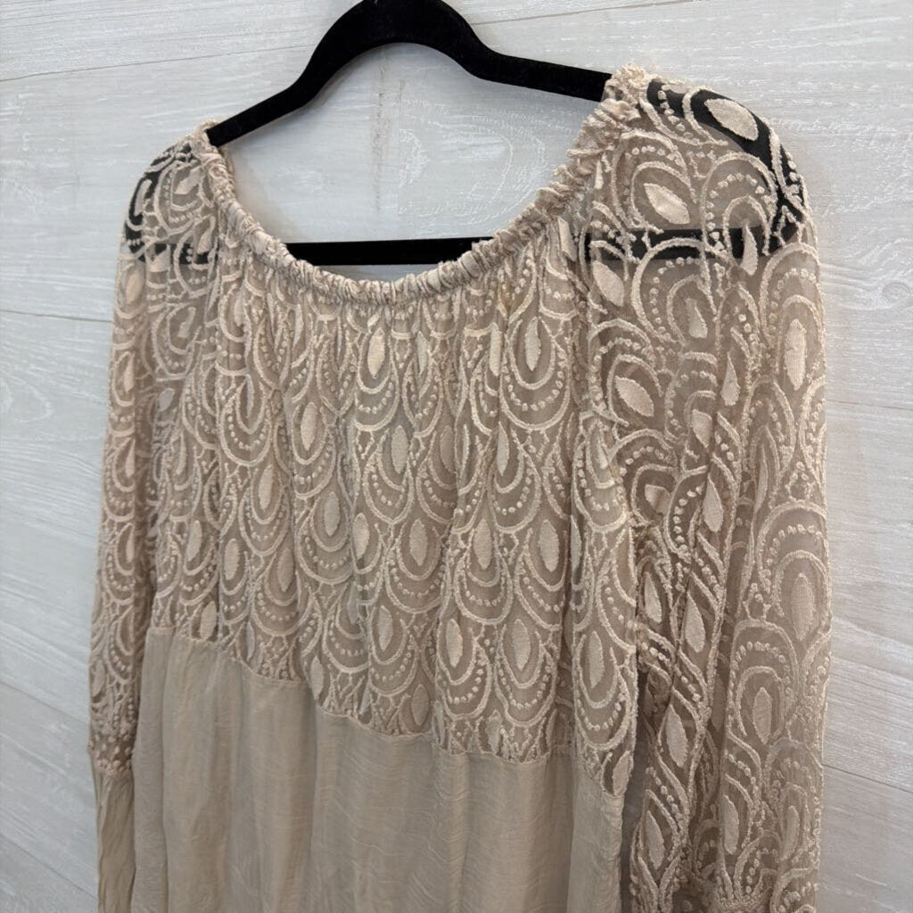 Joseph Ribkoff Beige Embroidered Lace Long Sleeve Top Medium