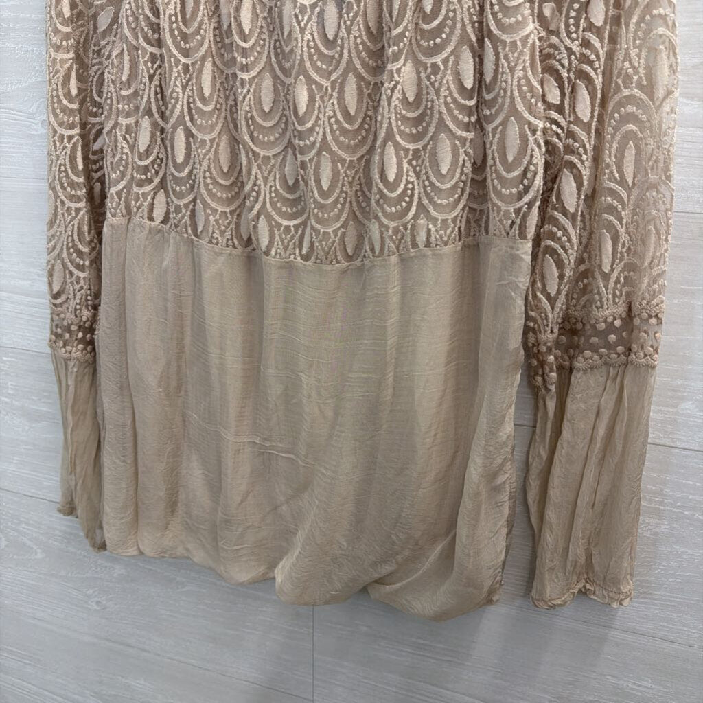 Joseph Ribkoff Beige Embroidered Lace Long Sleeve Top Medium