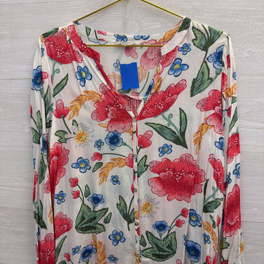 Jodifl White/ Multi Floral Print Long Sleeve Top Small