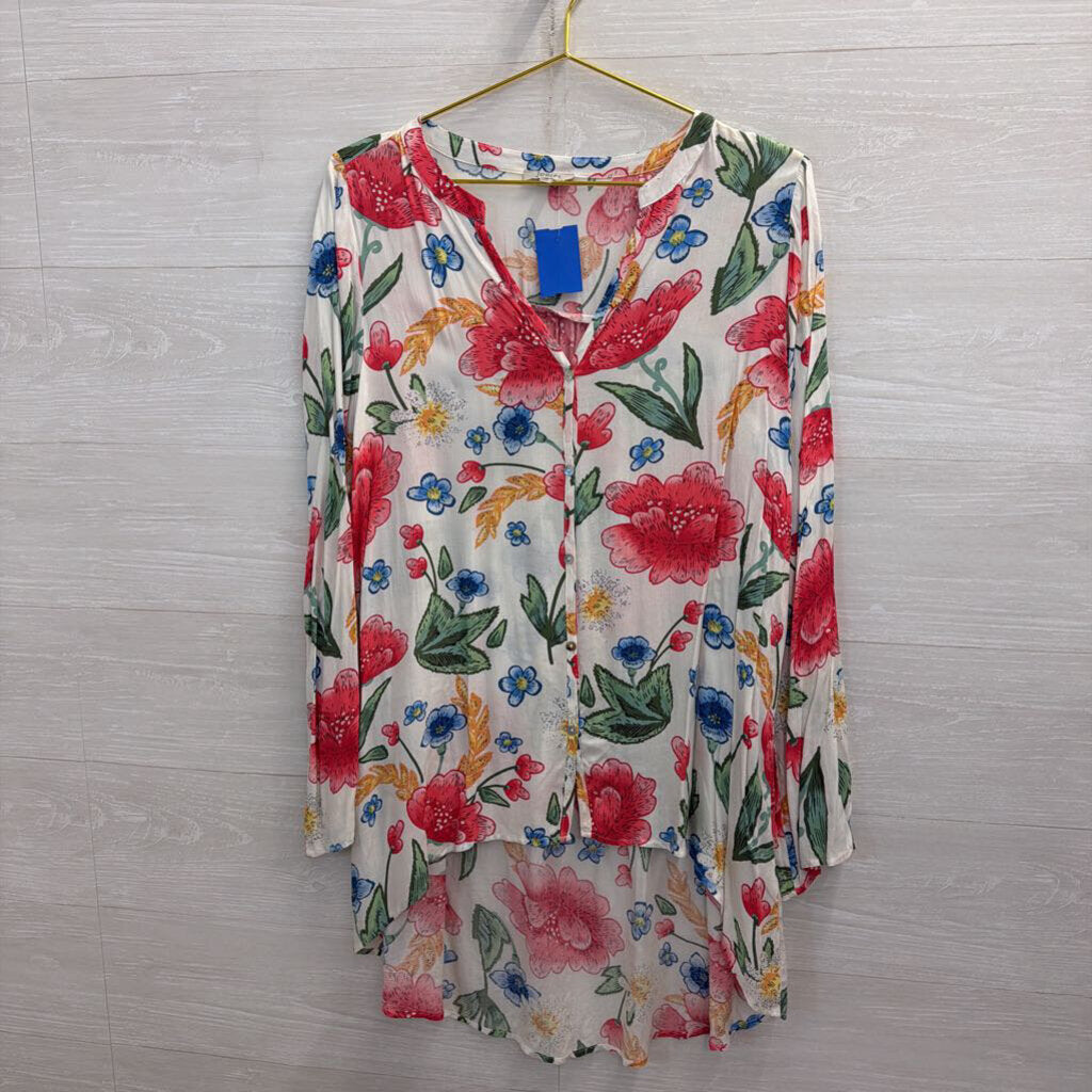 Jodifl White/ Multi Floral Print Long Sleeve Top Small