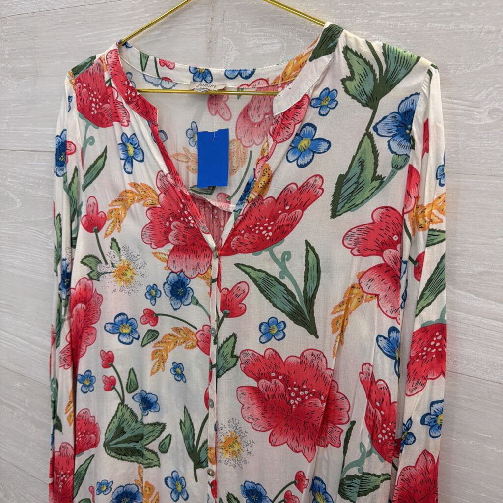 Jodifl White/ Multi Floral Print Long Sleeve Top Small