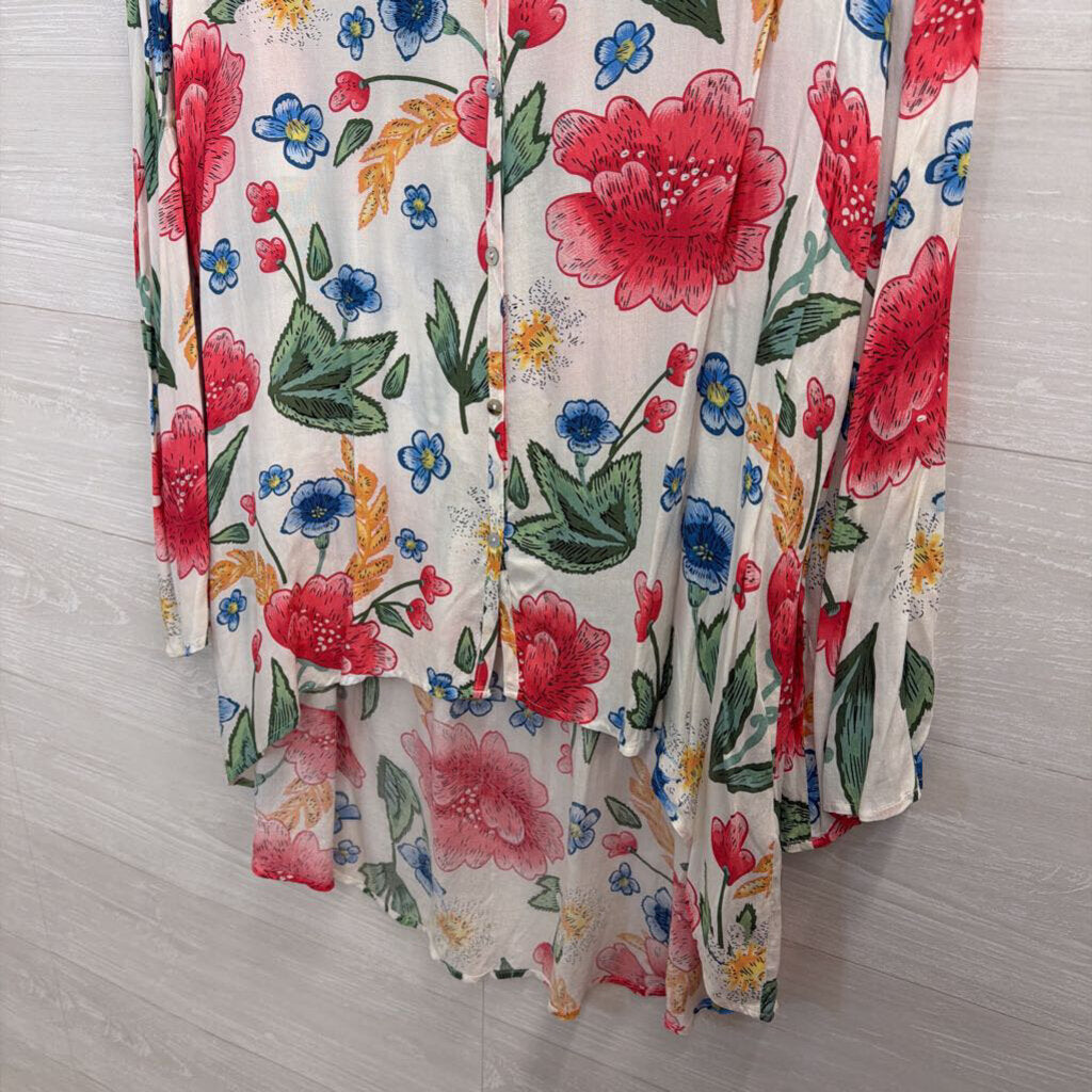 Jodifl White/ Multi Floral Print Long Sleeve Top Small