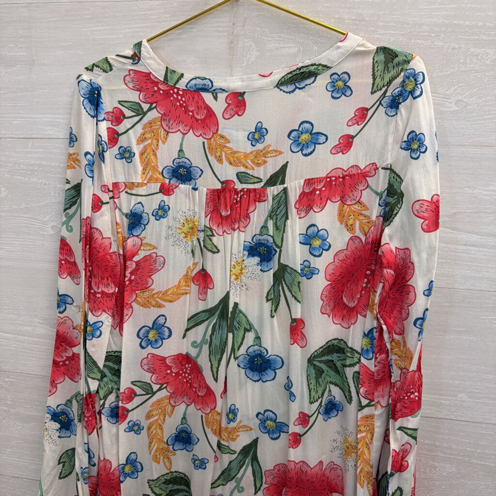 Jodifl White/ Multi Floral Print Long Sleeve Top Small