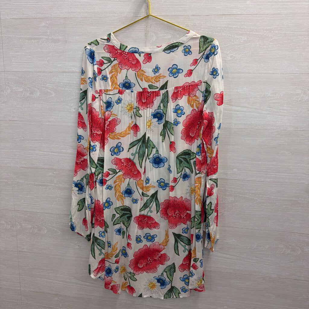 Jodifl White/ Multi Floral Print Long Sleeve Top Small