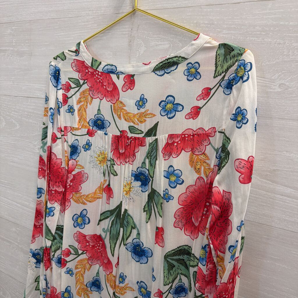 Jodifl White/ Multi Floral Print Long Sleeve Top Small