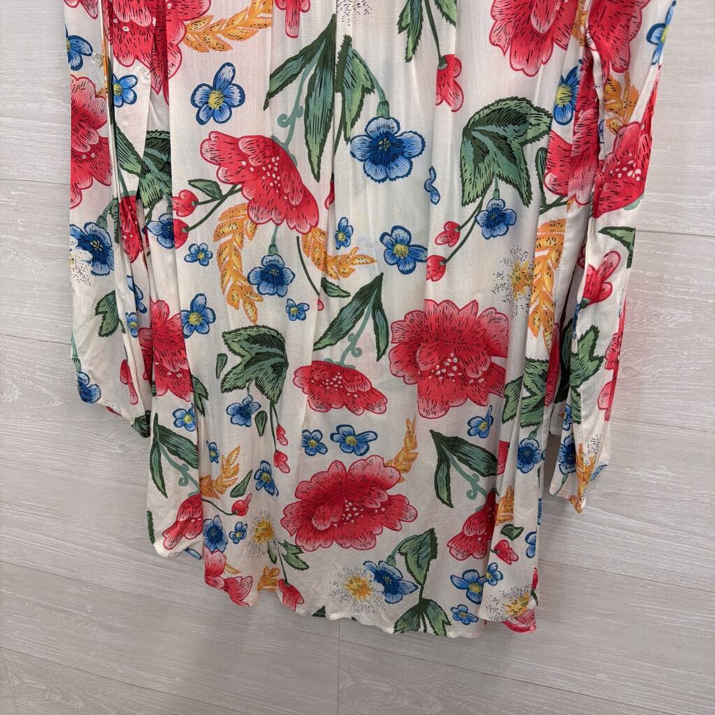 Jodifl White/ Multi Floral Print Long Sleeve Top Small