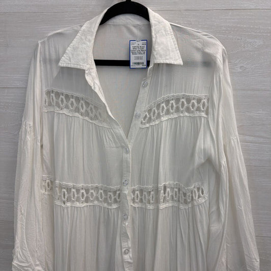White Crochet Cutout Long Sleeve Button Down Top Medium
