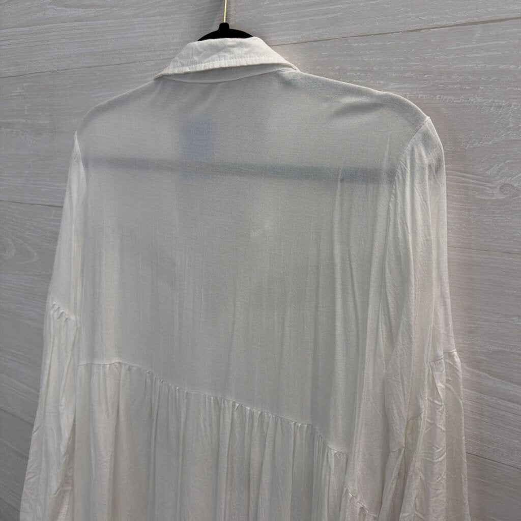 White Crochet Cutout Long Sleeve Button Down Top Medium